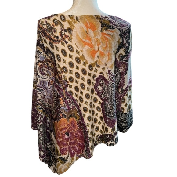 Floral Paisley Metallic Glitter Print Asymmetrical Cape #13 - Picture 2 of 3